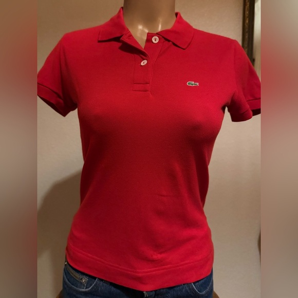 Lacoste Tops - Lacoste Women's Slim Bright Red Polo with Logo